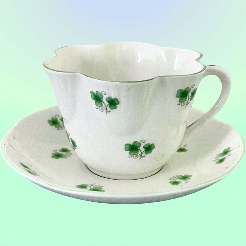 Bone China Shamrock Teacup and Saucer Crown Staffordshire